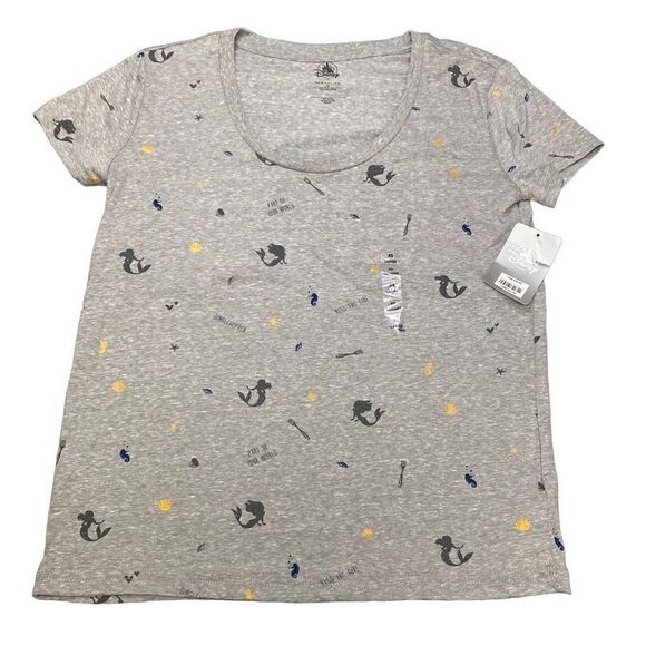Disney T Shirt Little Mermaid Womens Short Sleeve Grey Ariel Shells Size XS READ - Picture 1 of 6